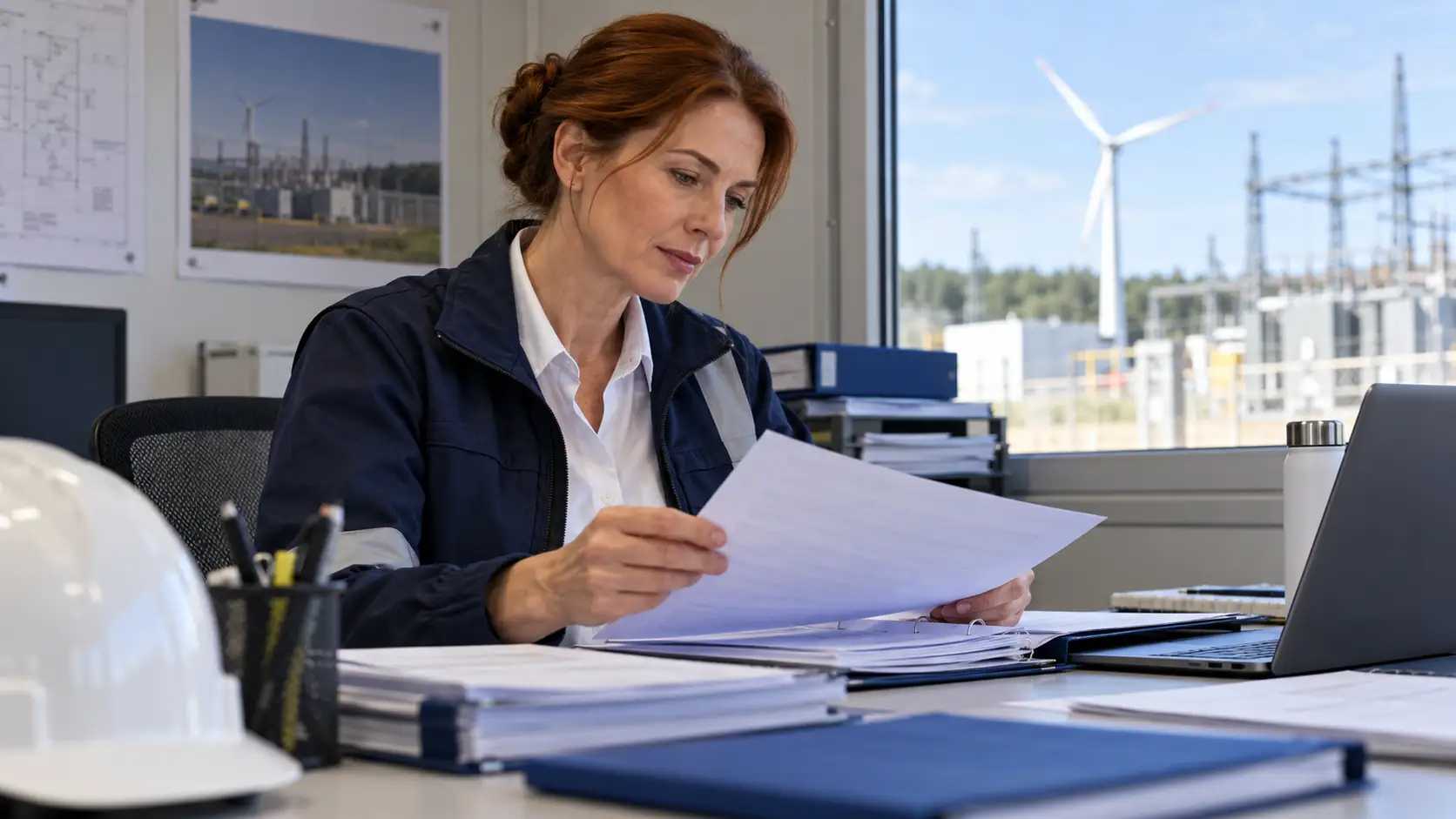 Professional reviewing administrative supporting documents for energy and utilities