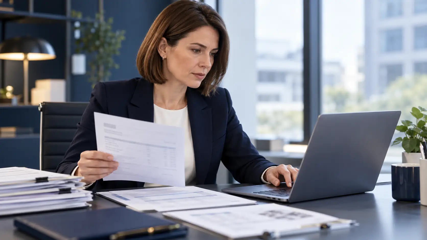 Professional reviewing administrative supporting documents for insurance