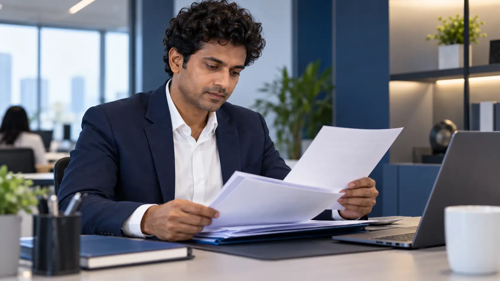 Professional reviewing administrative supporting documents for telecommunications