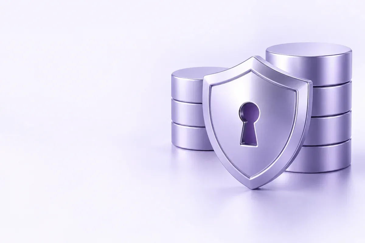 A shield and database cylinders illustrate customer control of document data